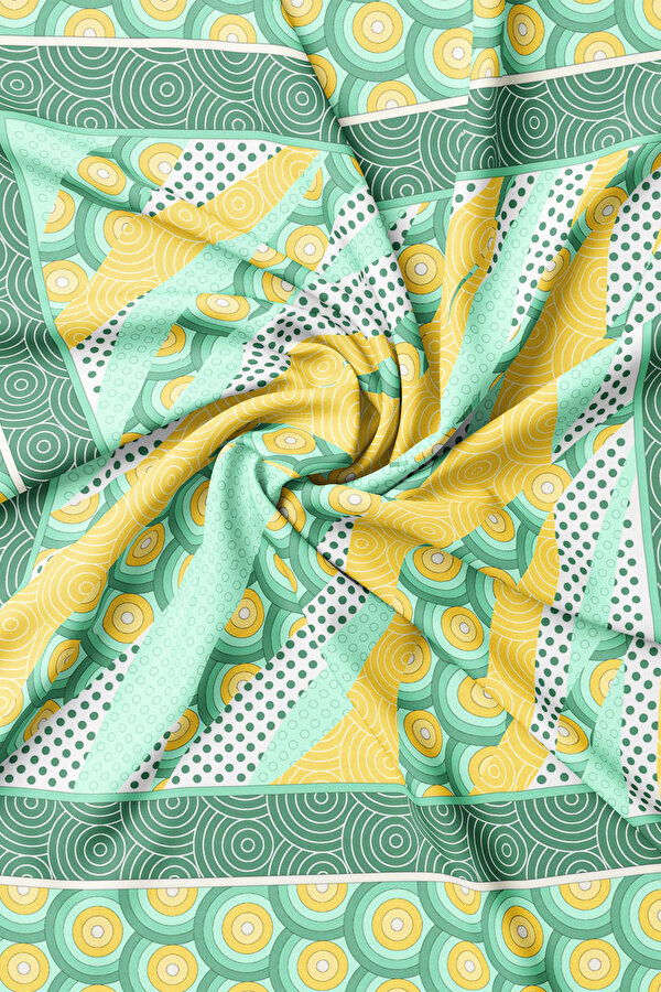 LIGHT YELLOW GEOMETRIC DESIGN TWILL SCARF 2