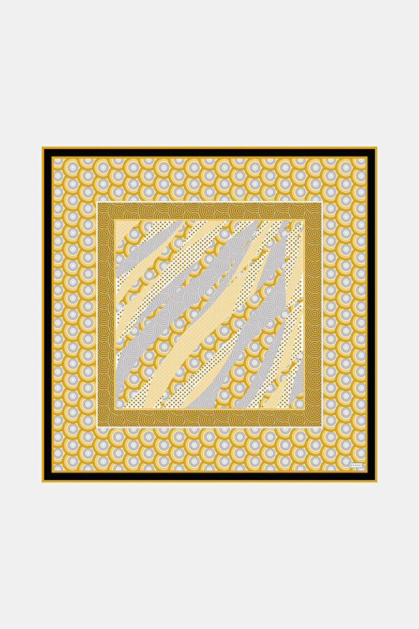 SARI GEOMETRİK DESENLİ TWILL EŞARP
