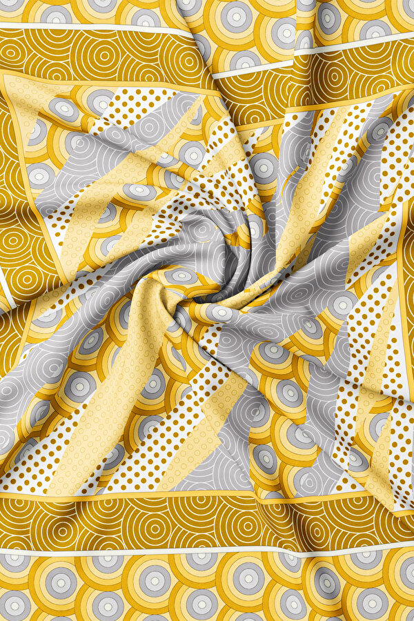 SARI GEOMETRİK DESENLİ TWILL EŞARP 2