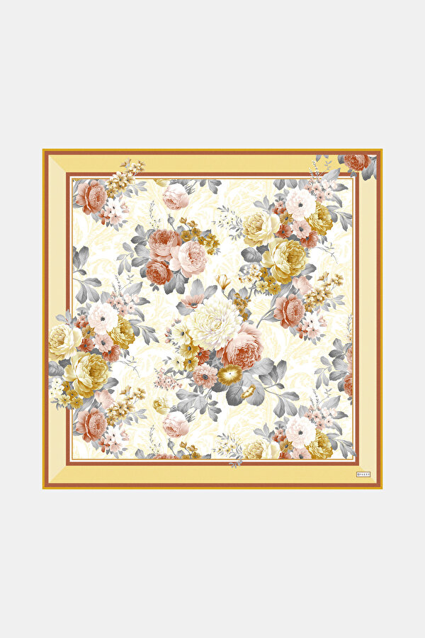 SARI ÇİÇEK DESENLİ TWILL EŞARP