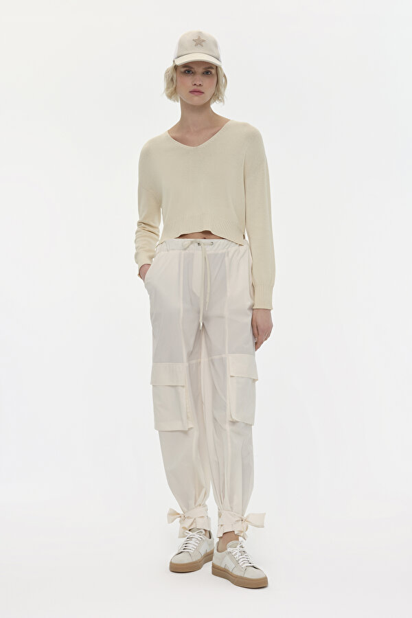 ECRU WIDE LEG TROUSERS