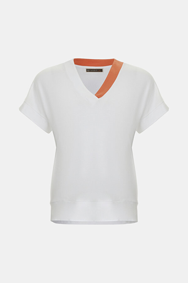 BEYAZ V YAKA KISA KOLLU T-SHIRT 6