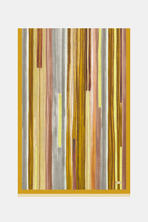 LIGHT YELLOW GEOMETRIC DESIGN ETAMIN VOILE SHAWL