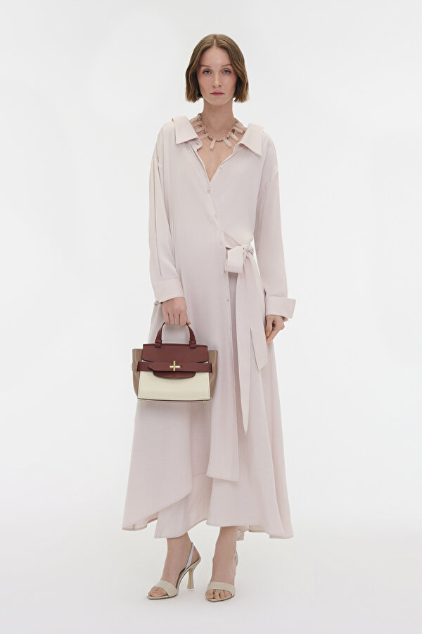 CREAM LONG SLEEVE ASYMMETRIC DRESS