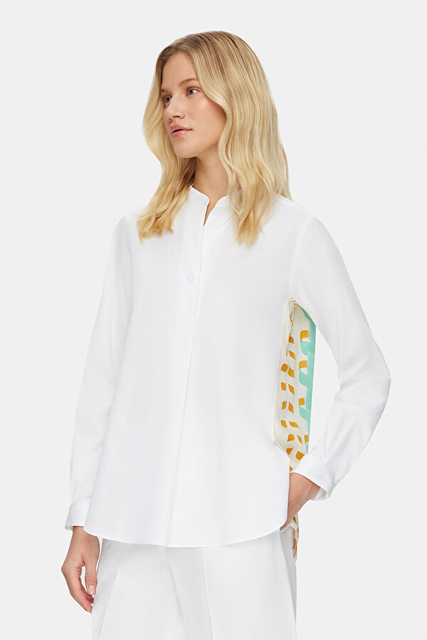 CINNAMON MANDARIN COLLAR LONG SLEEVE BLOUSE
