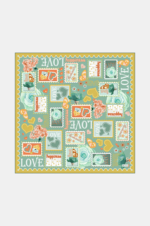 SU YEŞİLİ OBJE DESENLİ TWILL BANDANA