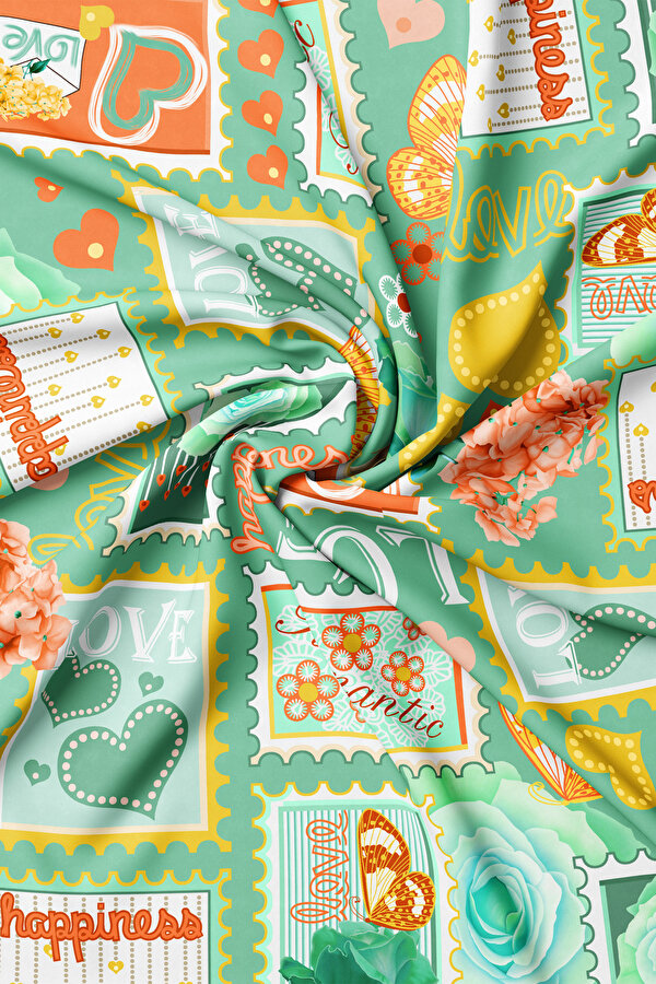SU YEŞİLİ OBJE DESENLİ TWILL BANDANA 2