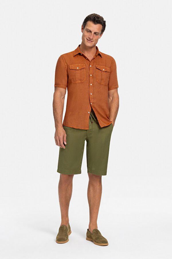 DARK GREEN LINEN COTTON BERMUDA