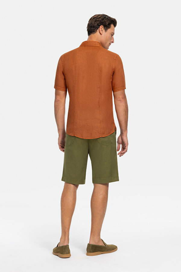 DARK GREEN LINEN COTTON BERMUDA 2