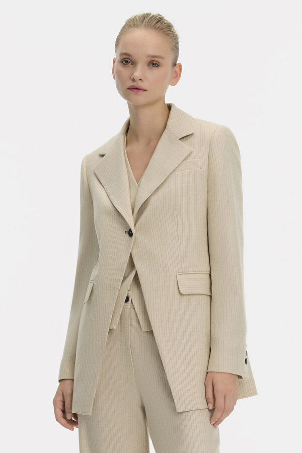 BEIGE SURPLICE NECKLINE (CROSS-OVER NECKLINE) JACKET 2