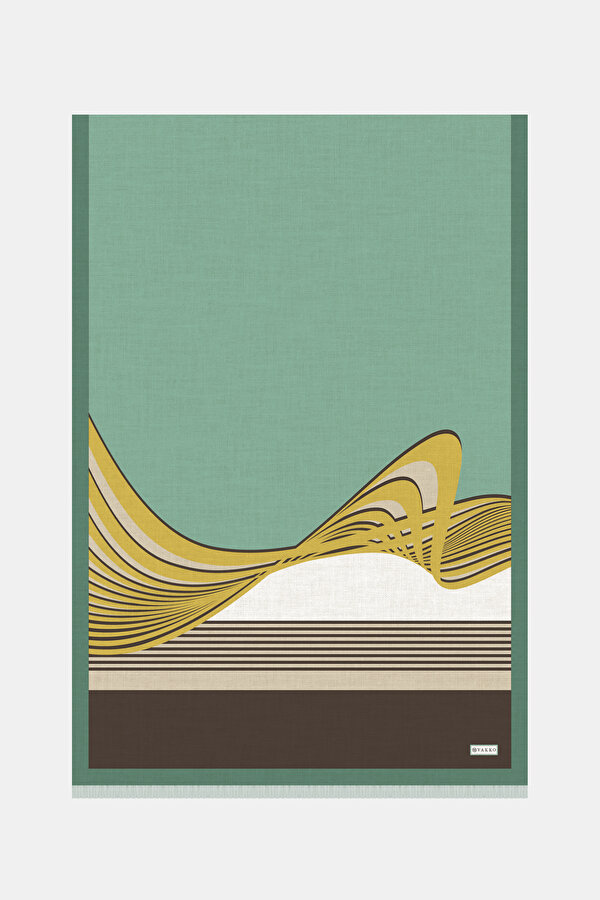 WATER GREEN GEOMETRIC DESIGN VOILE SILK SHAWL