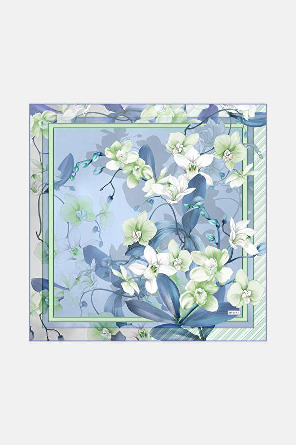AÇIK MAVİ ÇİÇEK DESENLİ TWILL BANDANA