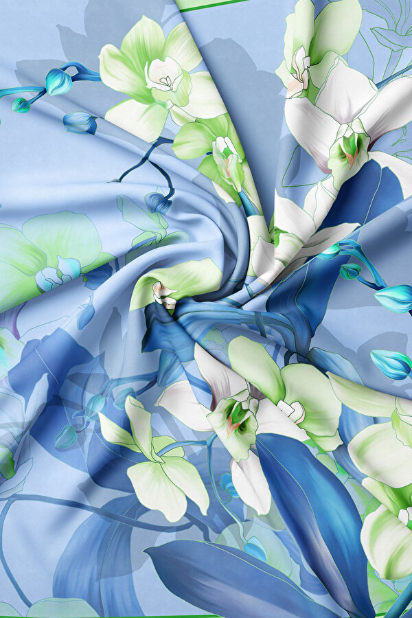 AÇIK MAVİ ÇİÇEK DESENLİ TWILL BANDANA 2