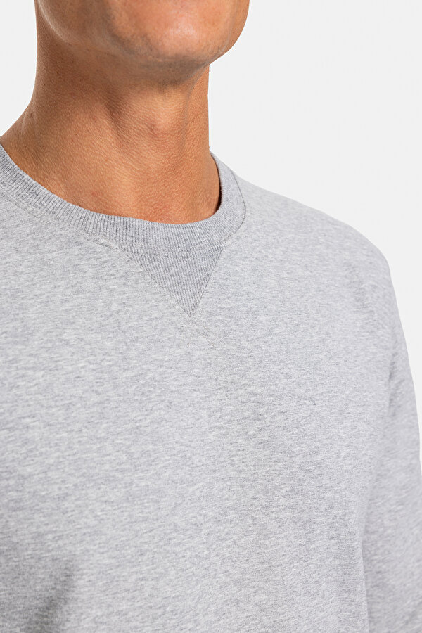 GRAY MELANGE BASIC / ROUND NECKLINE SWEATSHIRT 2