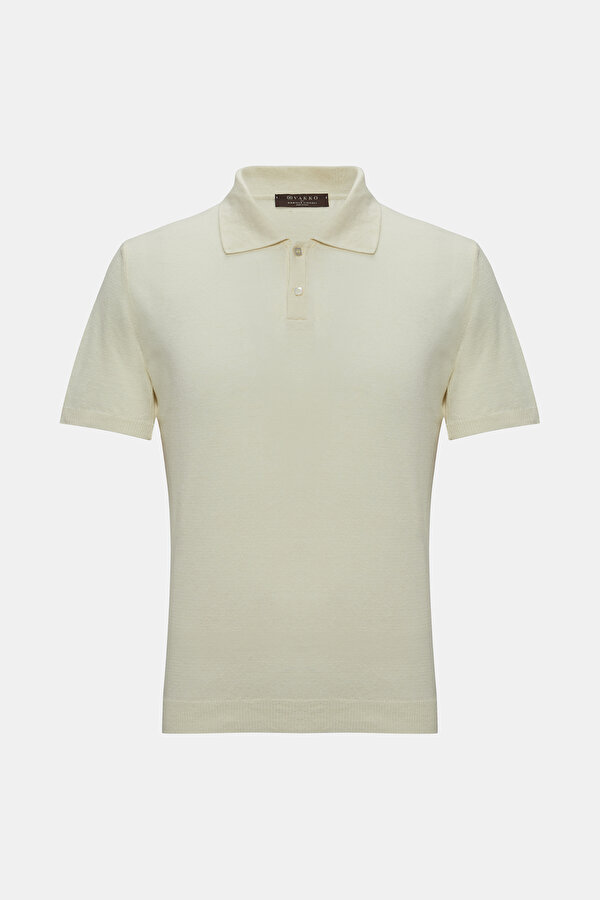 EKRU POLO YAKA KISA KOLLU T-SHIRT