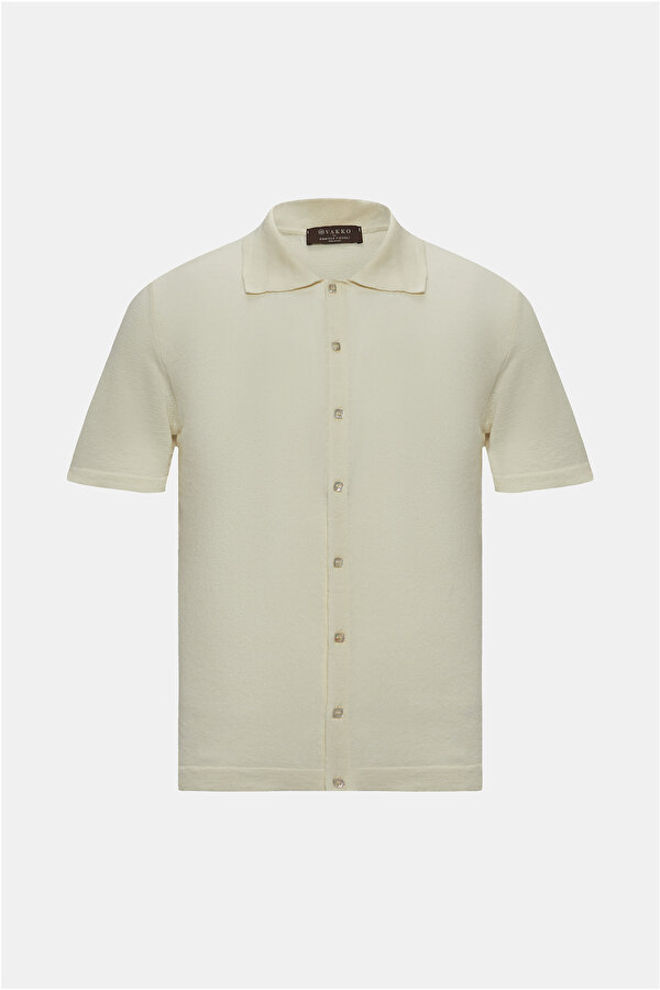 EKRU POLO YAKA KISA KOLLU T-SHIRT