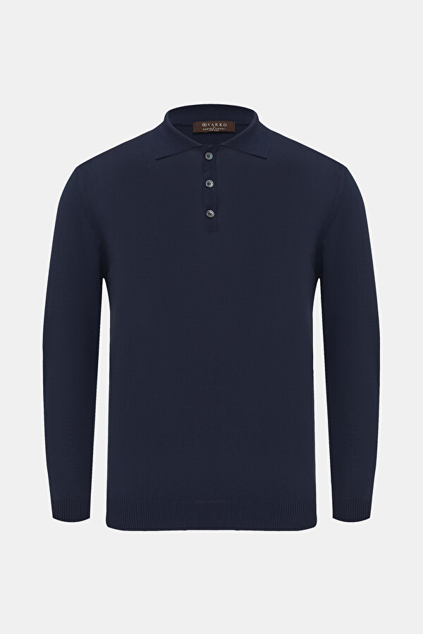 LACİVERT POLO YAKA UZUN KOLLU T-SHIRT