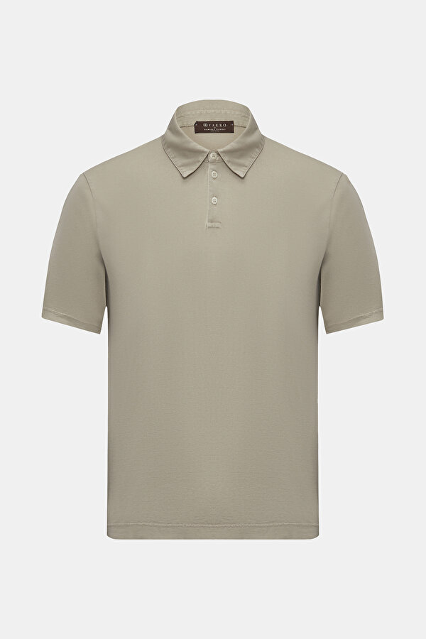 BEJ POLO YAKA KISA KOLLU T-SHIRT