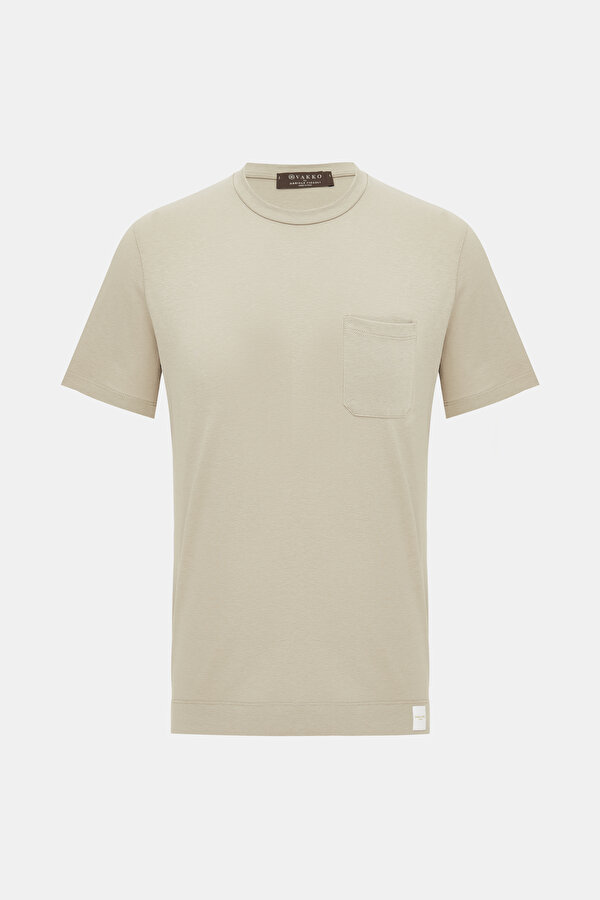 BEJ O YAKA KISA KOLLU T-SHIRT