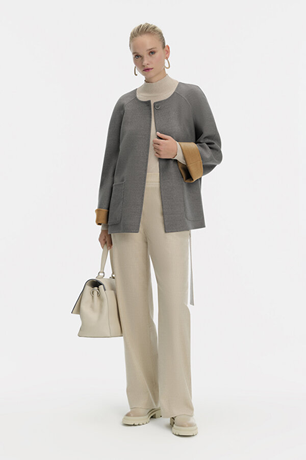 GREY BASIC / ROUND NECKLINE JACKET