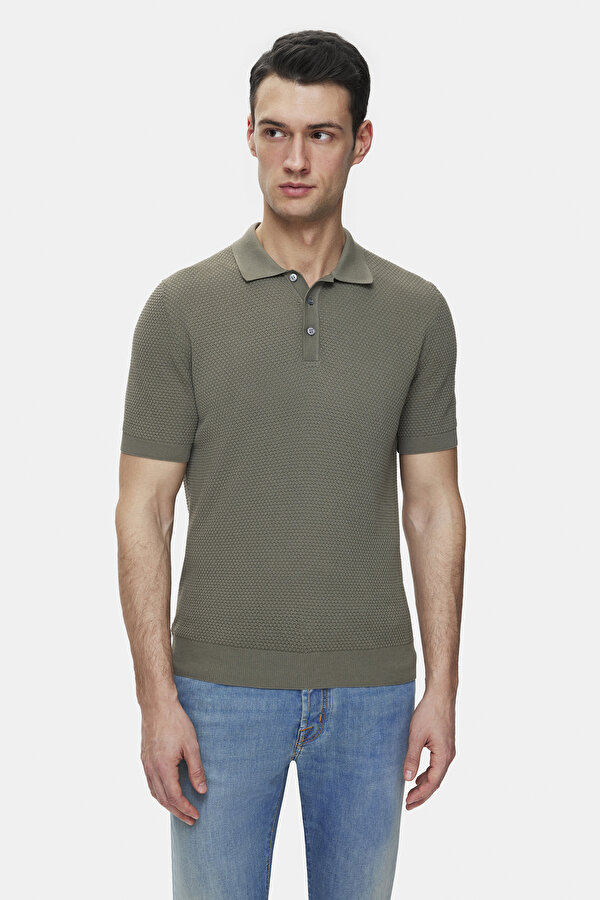 KOYU YEŞİL POLO YAKA KISA KOLLU T-SHIRT