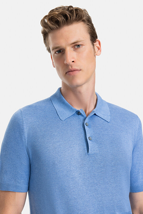 BLUE POLO NECK SHORT SLEEVE TSHIRT