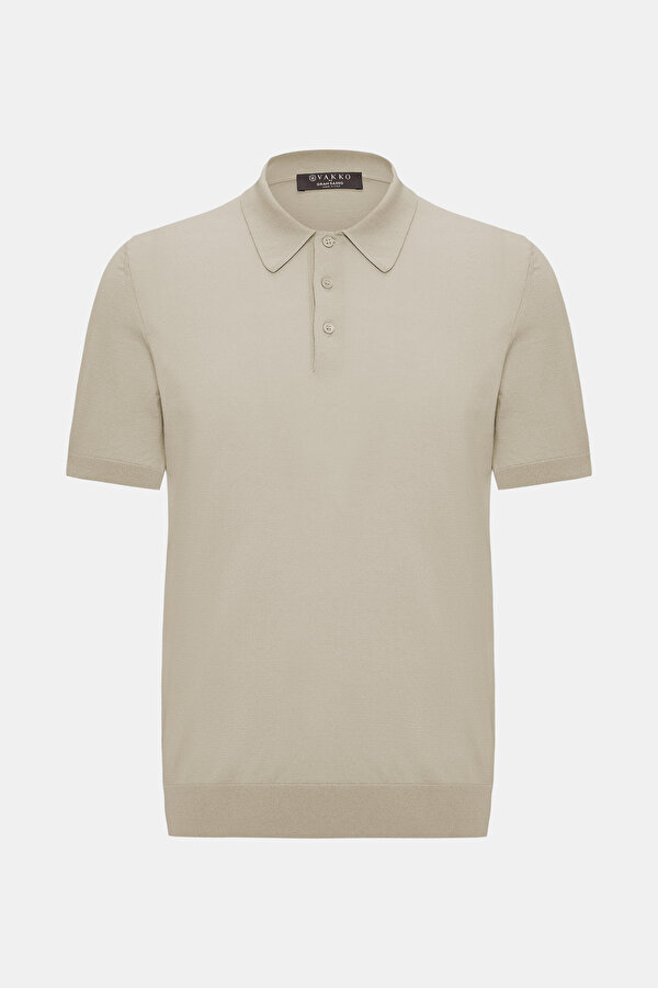 BEJ POLO YAKA KISA KOLLU T-SHIRT