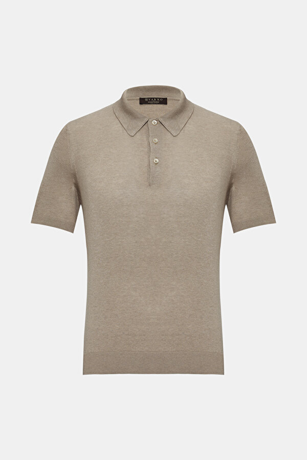 BEIGE POLO NECK SHORT SLEEVE TSHIRT
