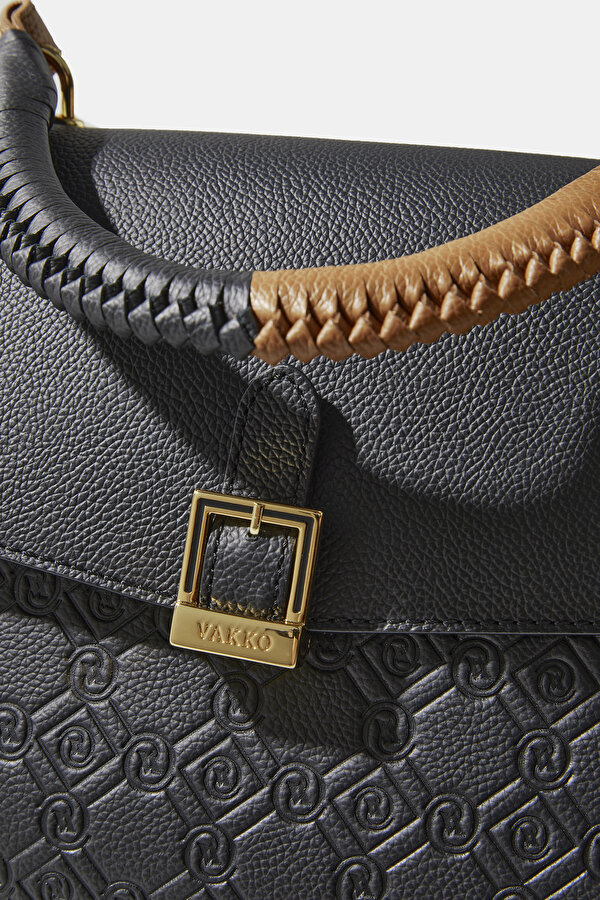 BLACK MONOGRAM LEATHER BAG 7