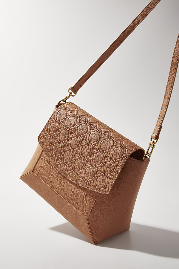DARK ORANGE MONOGRAM LEATHER BAG 6