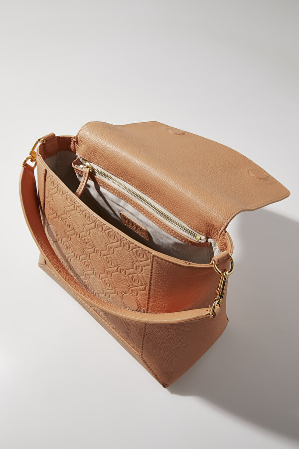 DARK ORANGE MONOGRAM LEATHER BAG 7