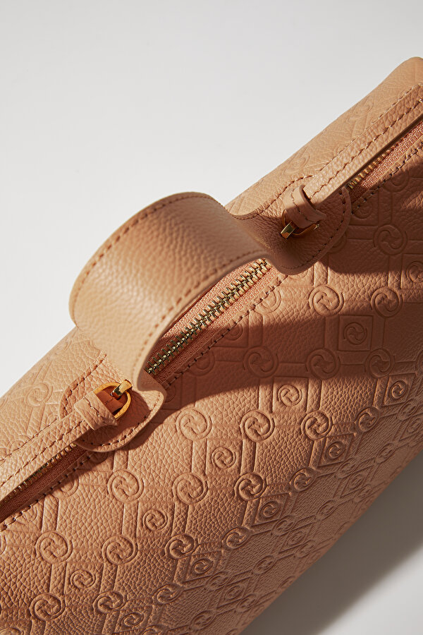 DARK ORANGE MONOGRAM LEATHER BAG 6