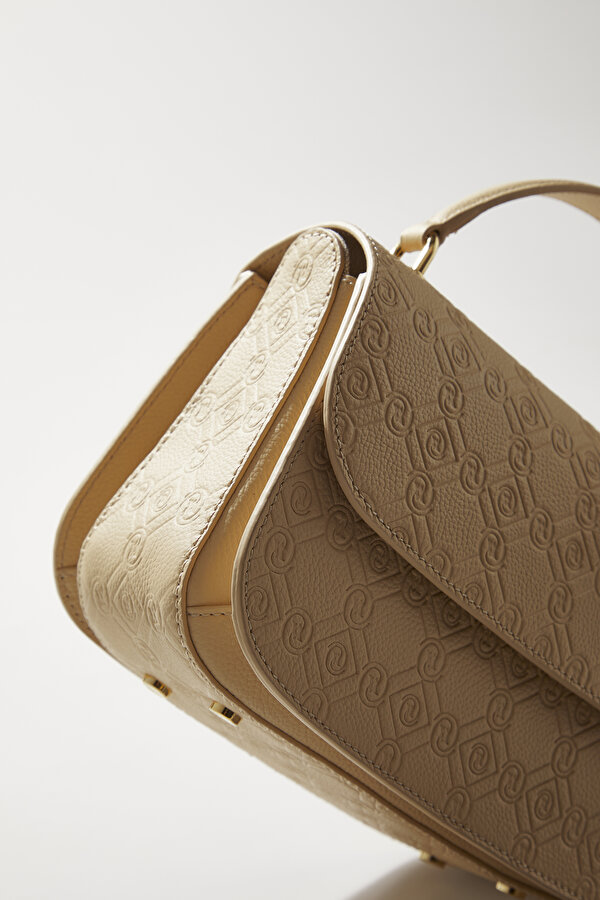 BEIGE MONOGRAM LEATHER BAG 7