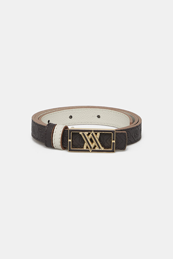 ECRU MONOGRAM LEATHER BELT