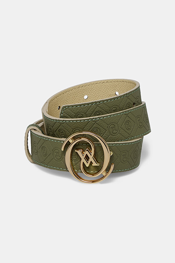 BEIGE MONOGRAM LEATHER BELT