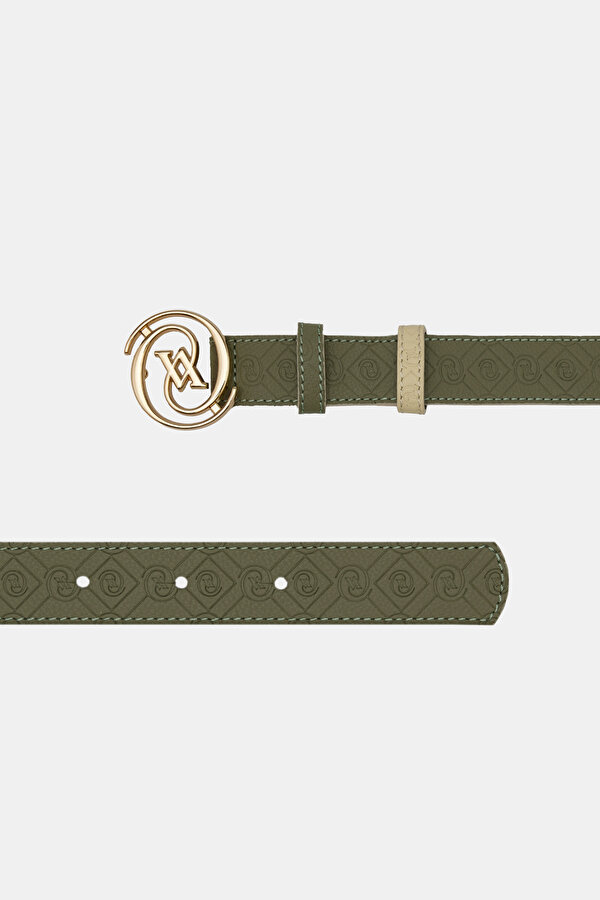 BEIGE MONOGRAM LEATHER BELT 2