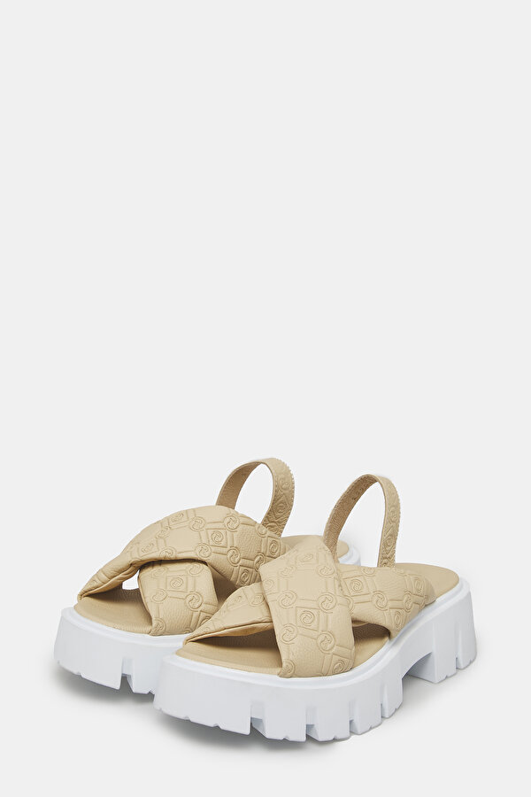 BEIGE MONOGRAM LEATHER SANDALS 2