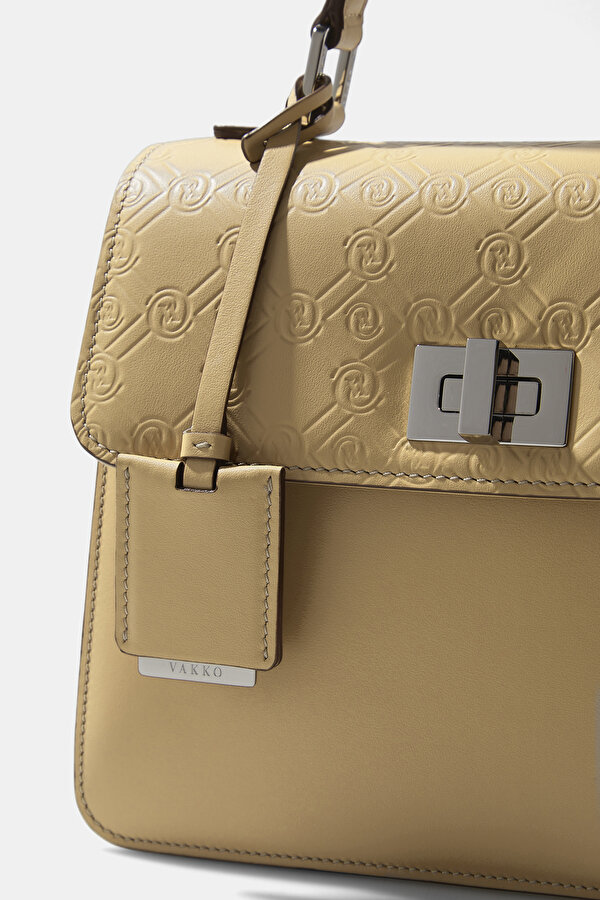 BEIGE MONOGRAM LEATHER BAG 7