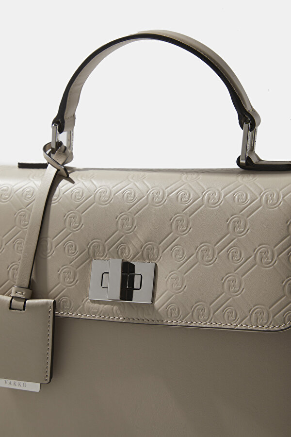 SAND MONOGRAM LEATHER BAG 6