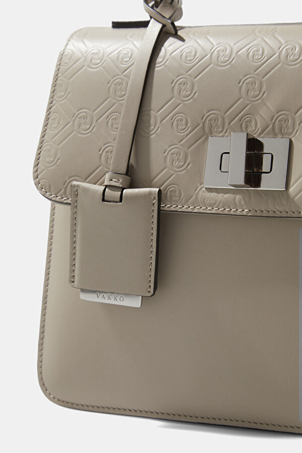 SAND MONOGRAM LEATHER BAG 7