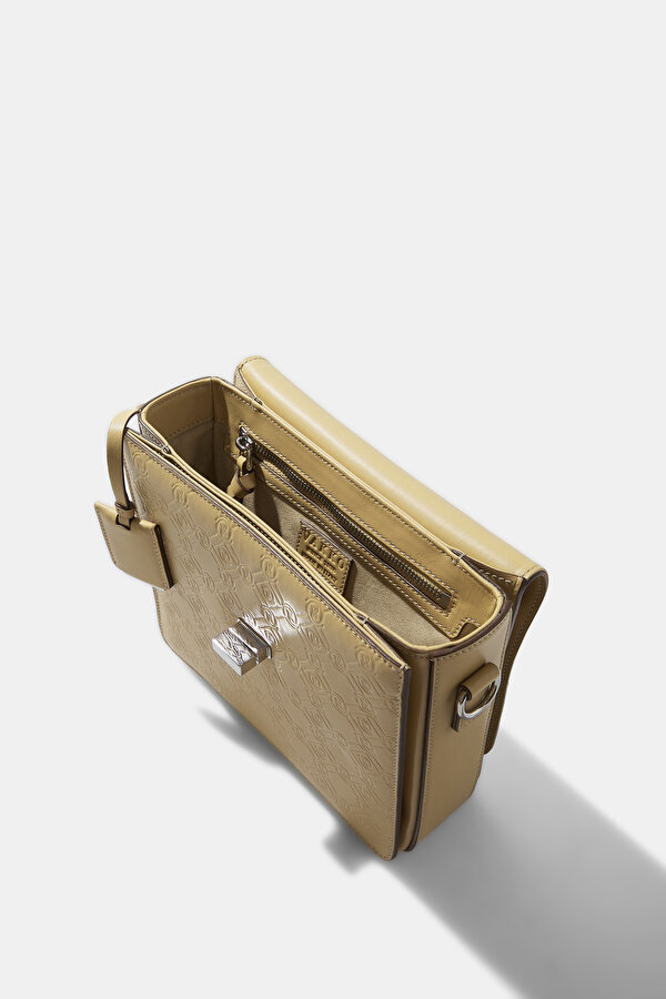 BEIGE MONOGRAM LEATHER BAG 7