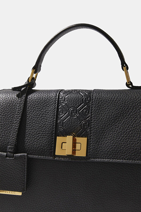 BLACK MONOGRAM LEATHER BAG 6