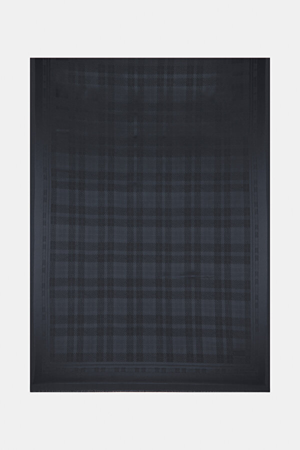 NAVY BLUE CHECK JAQUARD SHAWL