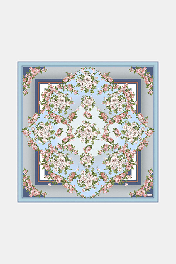 GÜMÜŞ ÇİÇEK DESENLİ TWILL EŞARP