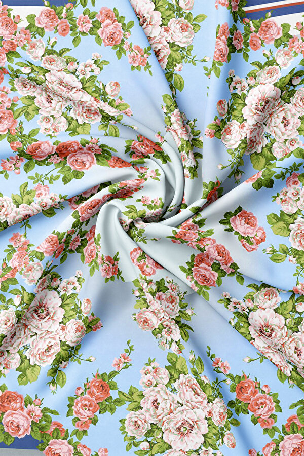GÜMÜŞ ÇİÇEK DESENLİ TWILL EŞARP 2