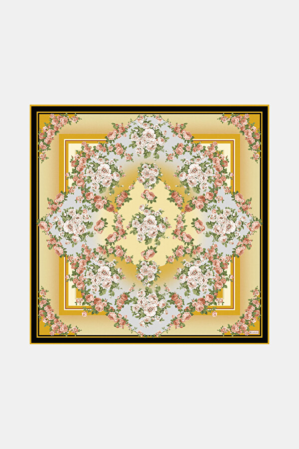 SARI ÇİÇEK DESENLİ TWILL EŞARP