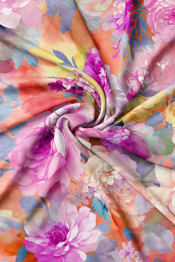 FUŞYA ÇİÇEK DESENLİ TWILL EŞARP 2