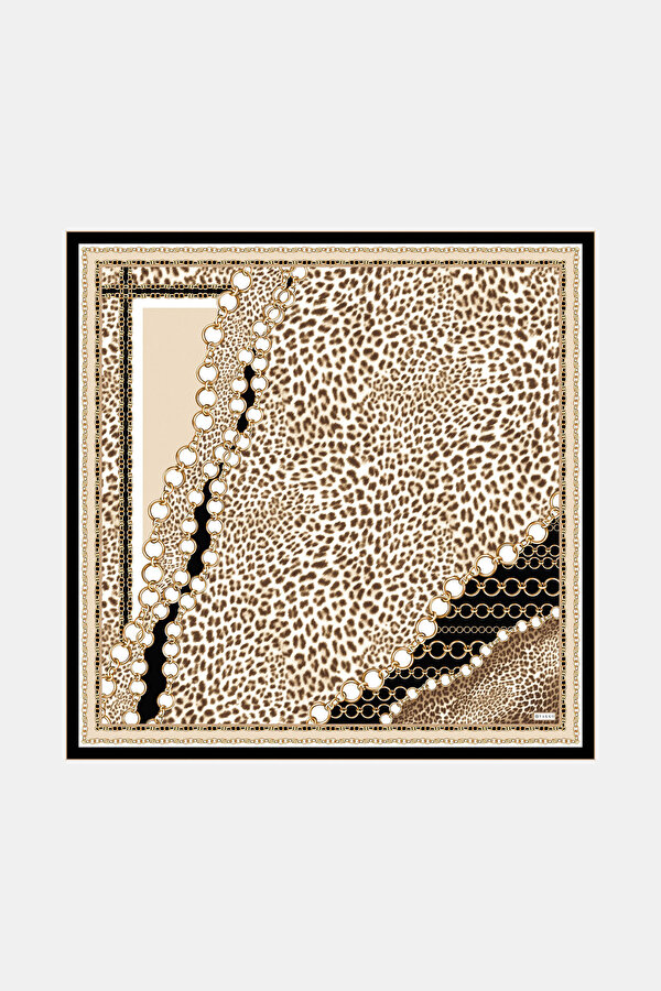 BLACK ANIMAL FIGURED TWILL SCARF