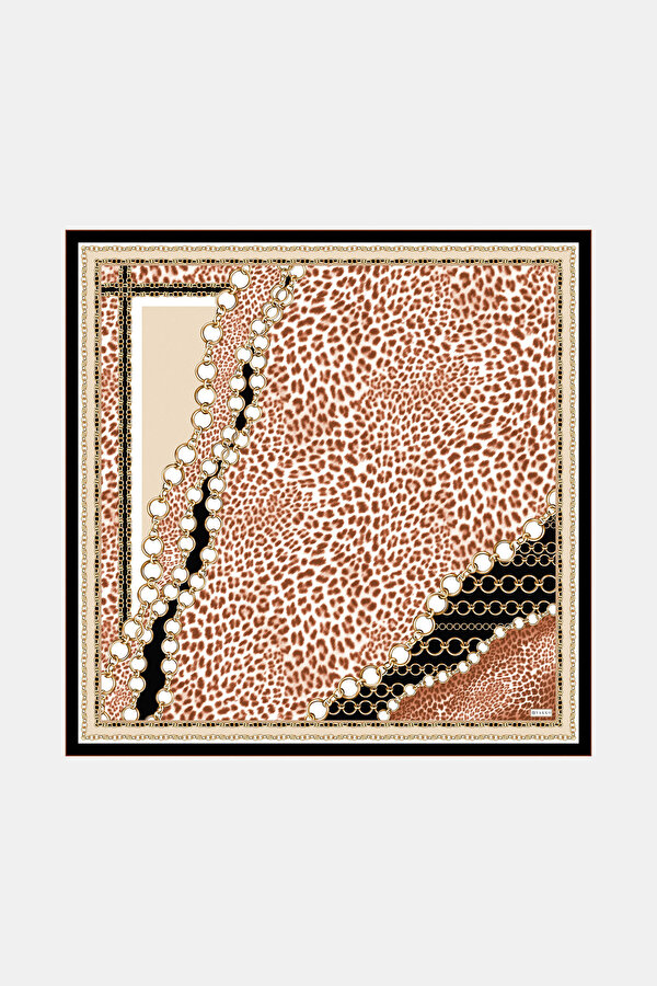BLACK ANIMAL FIGURED TWILL SCARF