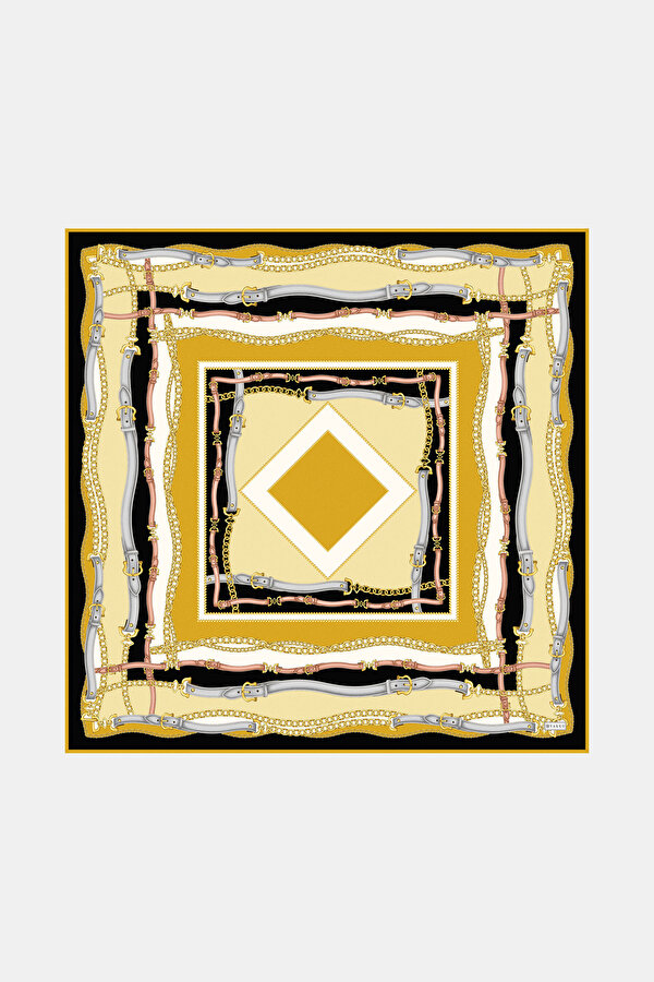 SARI OBJE DESENLİ TWILL EŞARP